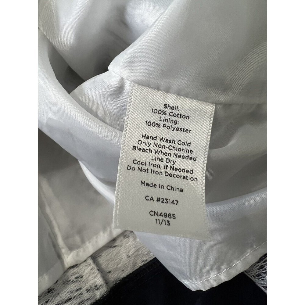Talbots navy blue & White short sleeved sheath dress sz large beading cotton L - Picture 9 of 9